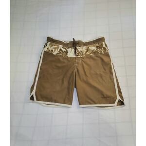 Speedo Size XXL lined swim trunks olive white trim elastic waist Ca13